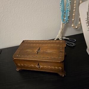 Vintage Carved Wooden Box with Feet